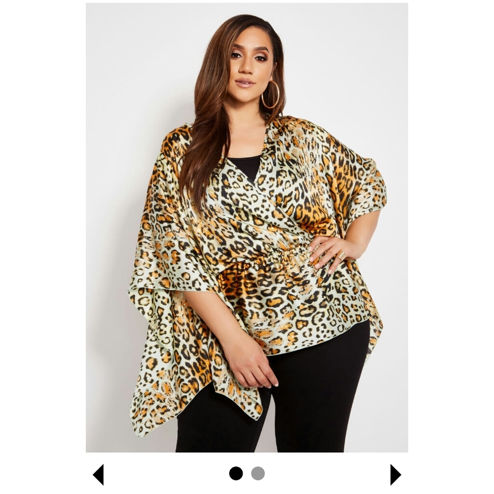 ASHLEY STEWART SATIN ANIMAL PRINT SURPLICE TOP